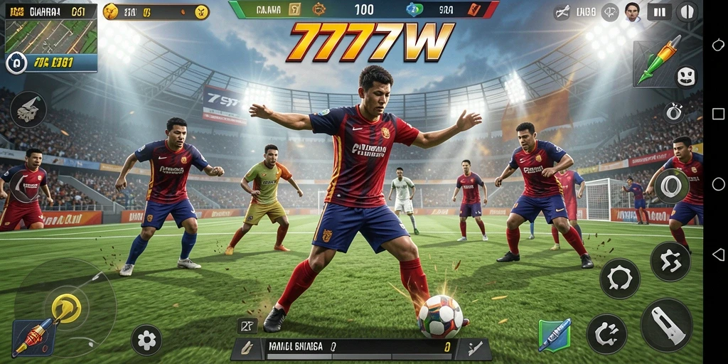 Screenshot gameplay 7777W menunjukkan aksi olahraga intens.