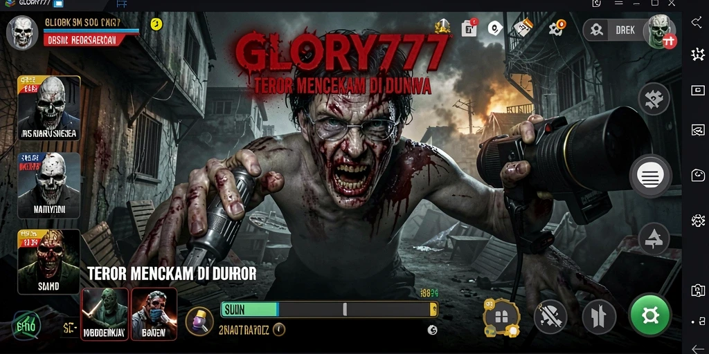 Tampilan gameplay menegangkan dari GLORY777 dengan suasana horror yang mencekam.