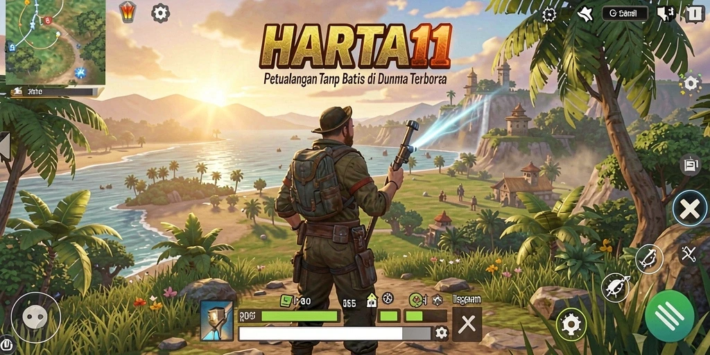 Screenshot gameplay HARTA11 menampilkan aksi mendebarkan di dunia terbuka.