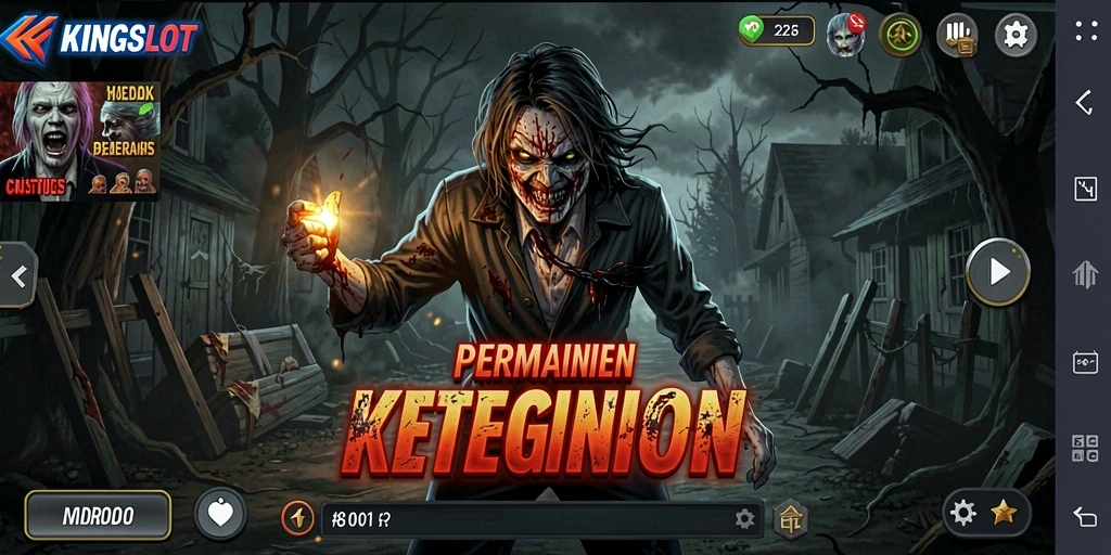 Tampilan gameplay KINGSLOT yang menegangkan dalam suasana horor.