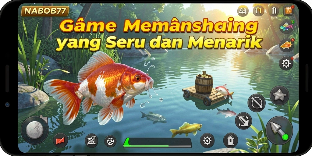 Tampilan gameplay NABOB77 yang menonjolkan aksi memancing yang seru.