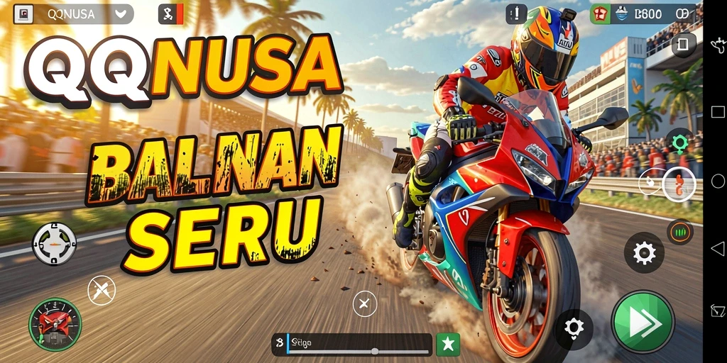 Gameplay seru QQNUSA dengan balapan motor yang menegangkan.
