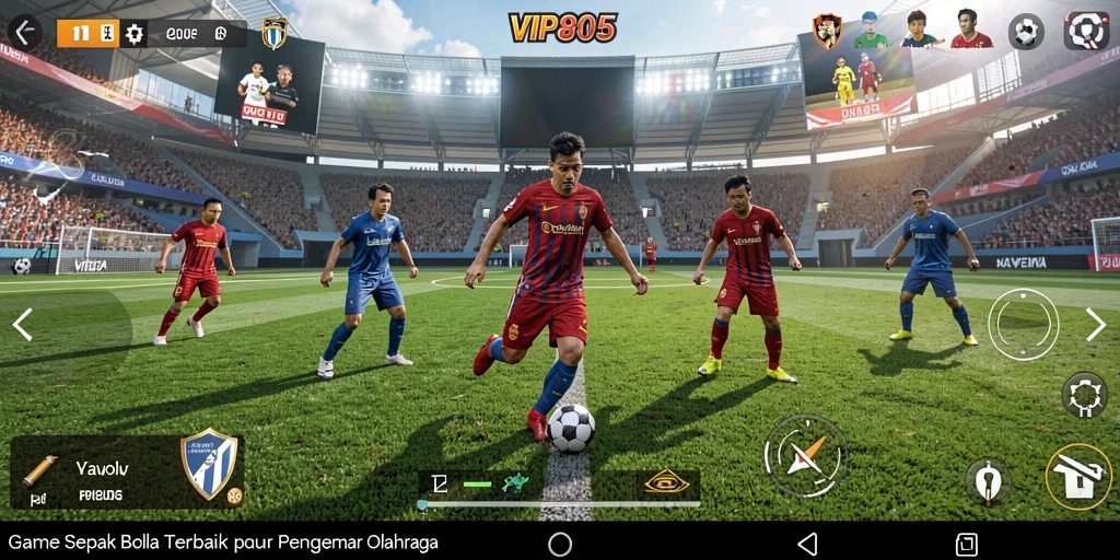 Gameplay seru dengan aksi sepak bola yang mendebarkan.